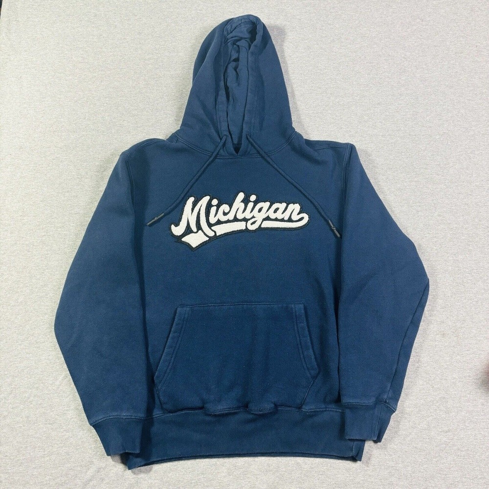 Vintage Y2K Michigan Wolverines Puff Print Navy Hoodie Sweatshirt Size Medium